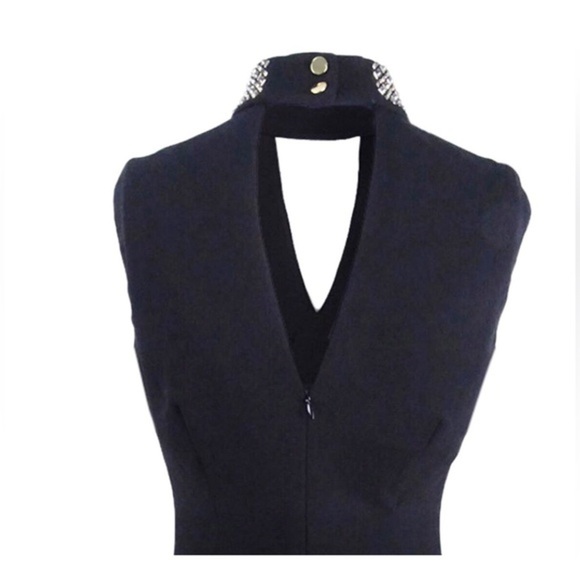 Calvin Klein Black Gold Metallic Embellished Mock Neck Fit & Flare Dress size 12 - Picture 5 of 8